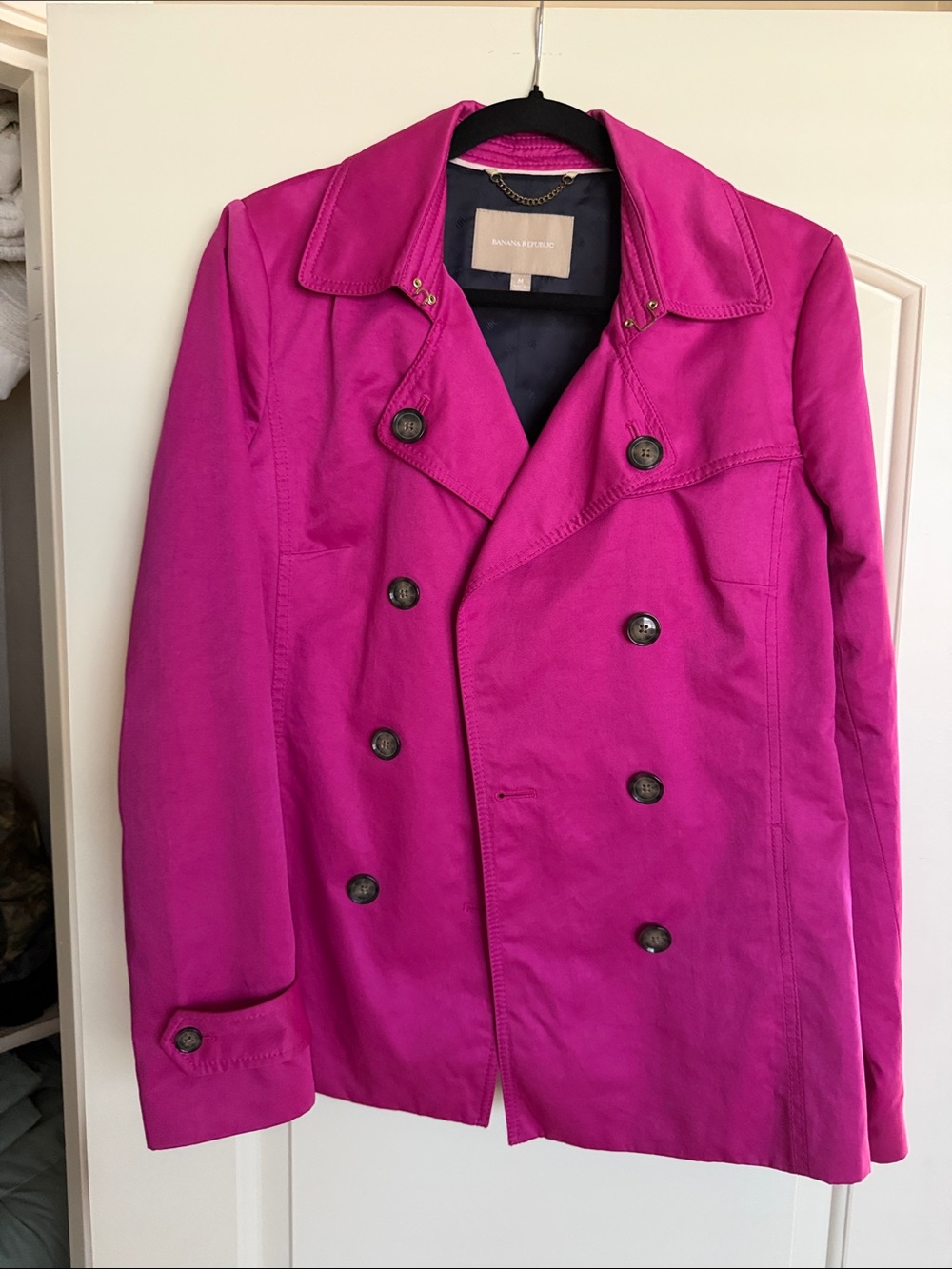 Banana Republic Magenta Double-Breasted Pea Coat